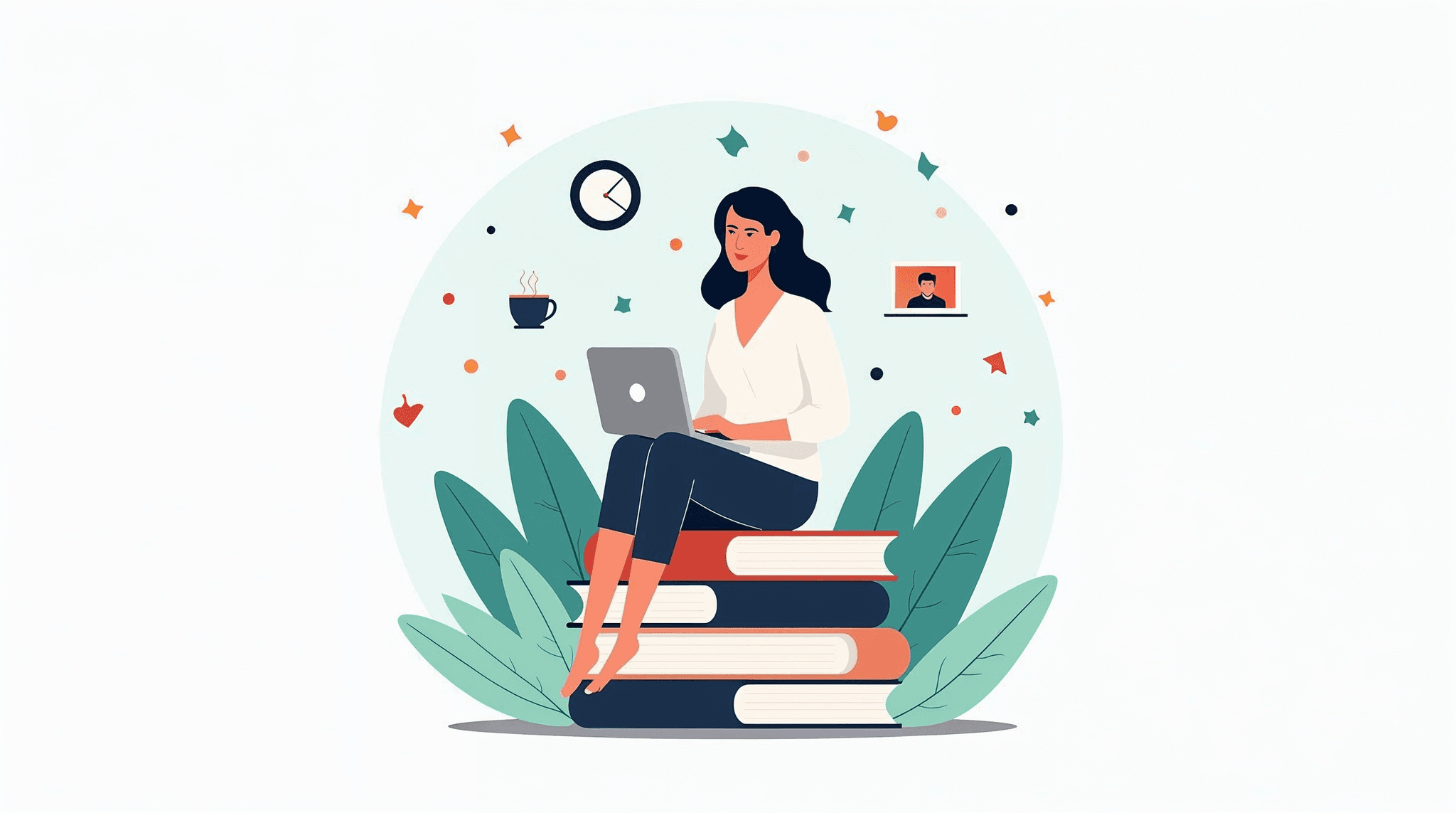 Author at an organized desk with a unified platform — writing, marketing, and sales in one place